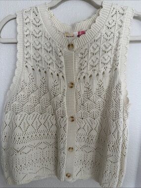 hazel Cream Crochet Knit Button-Front Sweater Vest